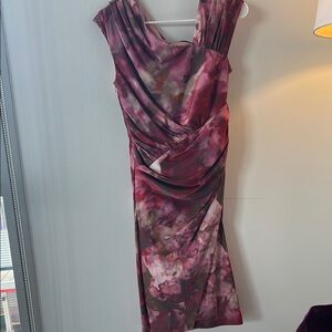 Vera Wang Red Ruched Wrap Midi Dress